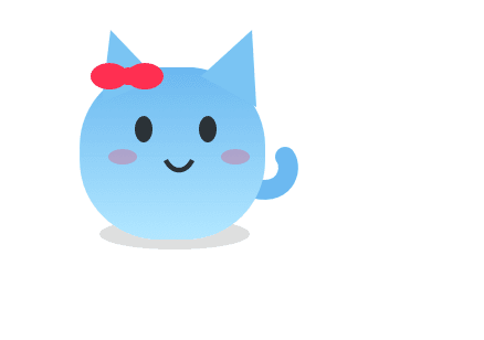 Blue Luumi wearing a pink bow and thinking